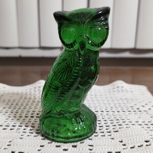 Vintage Mosser Green Glass Owl Figurine